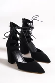 Bilekten Bağcıklı Siyah Kalın Topuklu Stiletto - 4