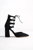 Bilekten Bağcıklı Siyah Kalın Topuklu Stiletto - 2