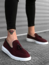 BA0005 Bağcıksız Yüksek Taban Bordo Süet Klasik Püsküllü Corcik Erkek Ayakkabı - 2