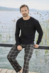 Aydoğan Erkek Civan 3431 Patlı Modal Siyah Pijama Takım - 1