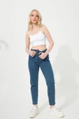 Kadın Mavi Süper Skinny Fit Esnek Likralı Yüksek Bel Denim  Boyfriend Jean Kot Pantolon - 3