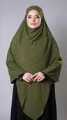 Haki Pratik Hazır Geçmeli Tesettür Eşarp Medine İpeği Bağcıklı Sufle Hijab 2301_09 - 1