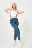 Kadın Mavi Süper Skinny Fit Esnek Likralı Yüksek Bel Denim  Boyfriend Jean Kot Pantolon - 4