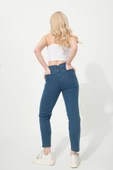 Kadın Mavi Süper Skinny Fit Esnek Likralı Yüksek Bel Denim  Boyfriend Jean Kot Pantolon - 6