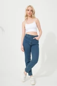 Kadın Mavi Süper Skinny Fit Esnek Likralı Yüksek Bel Denim  Boyfriend Jean Kot Pantolon - 1