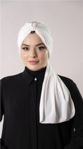 Krem Pratik Hazır Geçmeli Tesettür Bone Sandy Kumaş Atkılı  2204_40 - 1