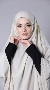 Ekru Pratik Hazır Geçmeli Tesettür Eşarp Medine İpeği Bağcıklı Sufle Hijab 2301_27 - 2