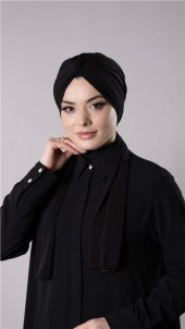 Siyah Pratik Hazır Geçmeli Tesettür Bone Sandy Kumaş Atkılı  2204_01 - 2