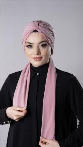 Pudra Pratik Hazır Geçmeli Tesettür Bone Sandy Kumaş Atkılı  2204_06 - 3