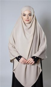 Bej Pratik Hazır Geçmeli Tesettür Eşarp Medine İpeği Bağcıklı Sufle Hijab 2301_12 - 1