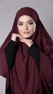 Bordo Pratik Hazır Geçmeli Tesettür Eşarp Medine İpeği Bağcıklı Sufle Hijab 2301_16 - 2