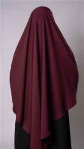 Bordo Pratik Hazır Geçmeli Tesettür Eşarp Medine İpeği Bağcıklı Sufle Hijab 2301_16 - 3