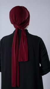 Bordo Pratik Hazır Geçmeli Tesettür Bone Sandy Kumaş Atkılı  2204_16 - 4