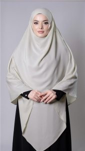 Ekru Pratik Hazır Geçmeli Tesettür Eşarp Medine İpeği Bağcıklı Sufle Hijab 2301_27 - 1