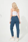 Kadın Mavi Süper Skinny Fit Esnek Likralı Yüksek Bel Denim  Boyfriend Jean Kot Pantolon - 7
