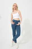 Kadın Mavi Süper Skinny Fit Esnek Likralı Yüksek Bel Denim  Boyfriend Jean Kot Pantolon - 2