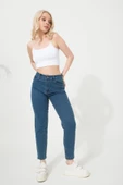 Kadın Mavi Süper Skinny Fit Esnek Likralı Yüksek Bel Denim  Boyfriend Jean Kot Pantolon - 5