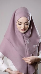Violet Pratik Hazır Geçmeli Tesettür Eşarp Pamuk Caz Kumaş Çift Katlı Düz Hijab 2303_21 - 2