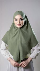 Fıstık Yeşili Pratik Hazır Geçmeli Tesettür Eşarp Pamuk Caz Kumaş Tek Katlı Çapraz Hijab 2305_36 - 1