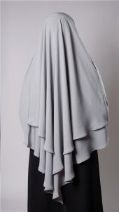 Gri Pratik Hazır Geçmeli Tesettür Eşarp Medine İpeği Bağcıklı Çift Katlı Sufle Hijab 2302_15 - 3