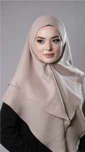 Bej Pratik Hazır Geçmeli Tesettür Eşarp Pamuk Caz Kumaş Çift Katlı Düz Hijab 2303_12 - 3