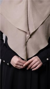 Bej Pratik Hazır Geçmeli Tesettür Eşarp Pamuk Caz Kumaş Çift Katlı Düz Hijab 2303_12 - 5