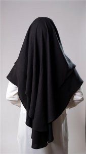 Siyah Pratik Hazır Geçmeli Tesettür Eşarp Pamuk Caz Kumaş Çift Katlı Düz Hijab 2303_01 - 4