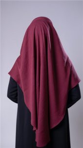 Bordo Pratik Hazır Geçmeli Tesettür Eşarp Pamuk Caz Kumaş Tek Katlı Çapraz Hijab 2305_16 - 4