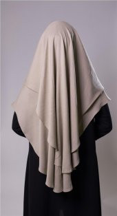 Bej Pratik Hazır Geçmeli Tesettür Eşarp Pamuk Caz Kumaş Çift Katlı Düz Hijab 2303_12 - 4