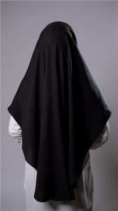 Siyah Pratik Hazır Geçmeli Tesettür Eşarp Pamuk Caz Kumaş Düz Hijab 2306_01 - 4