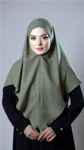 Fıstık Yeşili Pratik Hazır Geçmeli Tesettür Eşarp Pamuk Caz Kumaş Düz Hijab 2306_36 - 1