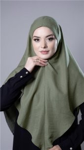 Fıstık Yeşili Pratik Hazır Geçmeli Tesettür Eşarp Pamuk Caz Kumaş Düz Hijab 2306_36 - 2