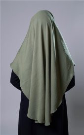 Fıstık Yeşili Pratik Hazır Geçmeli Tesettür Eşarp Pamuk Caz Kumaş Düz Hijab 2306_36 - 4