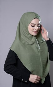 Fıstık Yeşili Pratik Hazır Geçmeli Tesettür Eşarp Pamuk Caz Kumaş Düz Hijab 2306_36 - 5