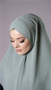 Çağla Yeşili Pratik Hazır Geçmeli Tesettür Eşarp Aerobin Kumaş  Çapraz Hijab 2307_32 - 3