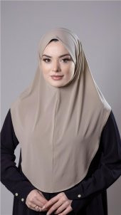 Bej Pratik Hazır Geçmeli Tesettür Eşarp Sandy Kumaş Düz Hijab 2308_12 - 1