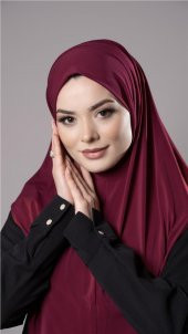 Bordo Pratik Hazır Geçmeli Tesettür Eşarp Sandy Kumaş Düz Hijab 2308_16 - 2