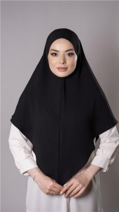 Siyah Pratik Hazır Geçmeli Tesettür Eşarp Aerobin Kumaş Düz Hijab 2309_01 - 1