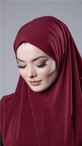 Bordo Pratik Hazır Geçmeli Tesettür Eşarp Sandy Kumaş Düz Hijab 2308_16 - 3