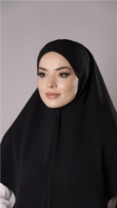 Siyah Pratik Hazır Geçmeli Tesettür Eşarp Aerobin Kumaş Düz Hijab 2309_01 - 3