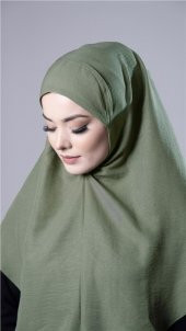 Fıstık Yeşili Pratik Hazır Geçmeli Tesettür Eşarp Pamuk Caz Kumaş Düz Hijab 2306_36 - 3