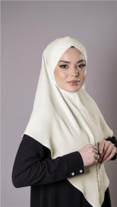 Ekru Pratik Hazır Geçmeli Tesettür Eşarp Aerobin Kumaş  Çapraz Hijab 2307_27 - 2