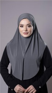 Antrasit Pratik Hazır Geçmeli Tesettür Eşarp Sandy Kumaş Yırtmaçlı Düz Hijab 2310_25 - 1