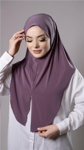 Violet Pratik Hazır Geçmeli Tesettür Eşarp Sandy Kumaş Yırtmaçlı Düz Hijab 2310_21 - 2