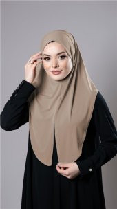 Sütlü Kahve Pratik Hazır Geçmeli Tesettür Eşarp Sandy Kumaş Yırtmaçlı Düz Hijab 2310_26 - 1