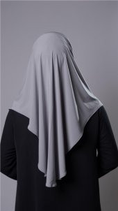 Gri Pratik Hazır Geçmeli Tesettür Eşarp Sandy Kumaş Yırtmaçlı Düz Hijab 2310_15 - 4