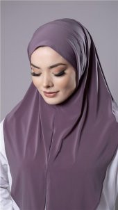 Violet Pratik Hazır Geçmeli Tesettür Eşarp Sandy Kumaş Yırtmaçlı Düz Hijab 2310_21 - 3