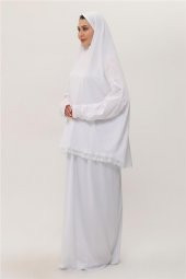 Beyaz İki Parça Namaz Elbisesi Pamuk Kumaş Dantelli 2205_42 - 2