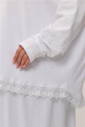 Beyaz İki Parça Namaz Elbisesi Pamuk Kumaş Dantelli 2205_42 - 4