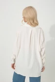 Kadın Ekru Cepli Rahat Kesim Arkası Uzun Salaş Gömlek Gömlek - 8